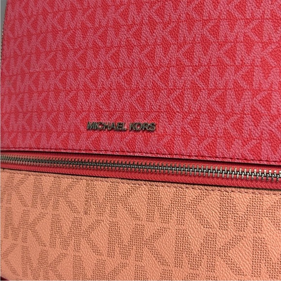 Michael Kors Rhea Medium Color-Block Signature Logo Backpack Hibiscus